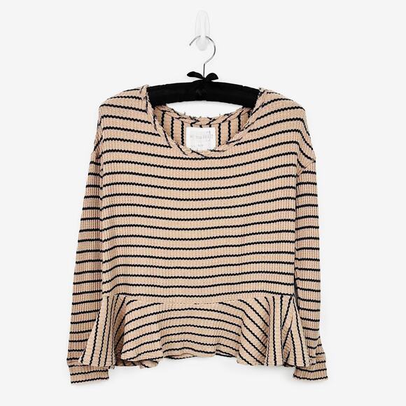 Free People We The Free Auntie Em Stripe Thermal Top Small Peplum Waffle Knit - Picture 1 of 4